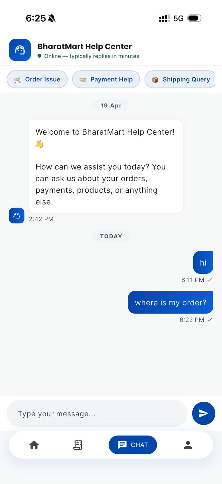 BharatMart app supplier chat — real-time messaging